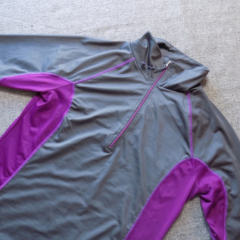 Aerie f.i.t. Quarter Zip Pullover Womens Large Gray Purple Excellent Thumbholes